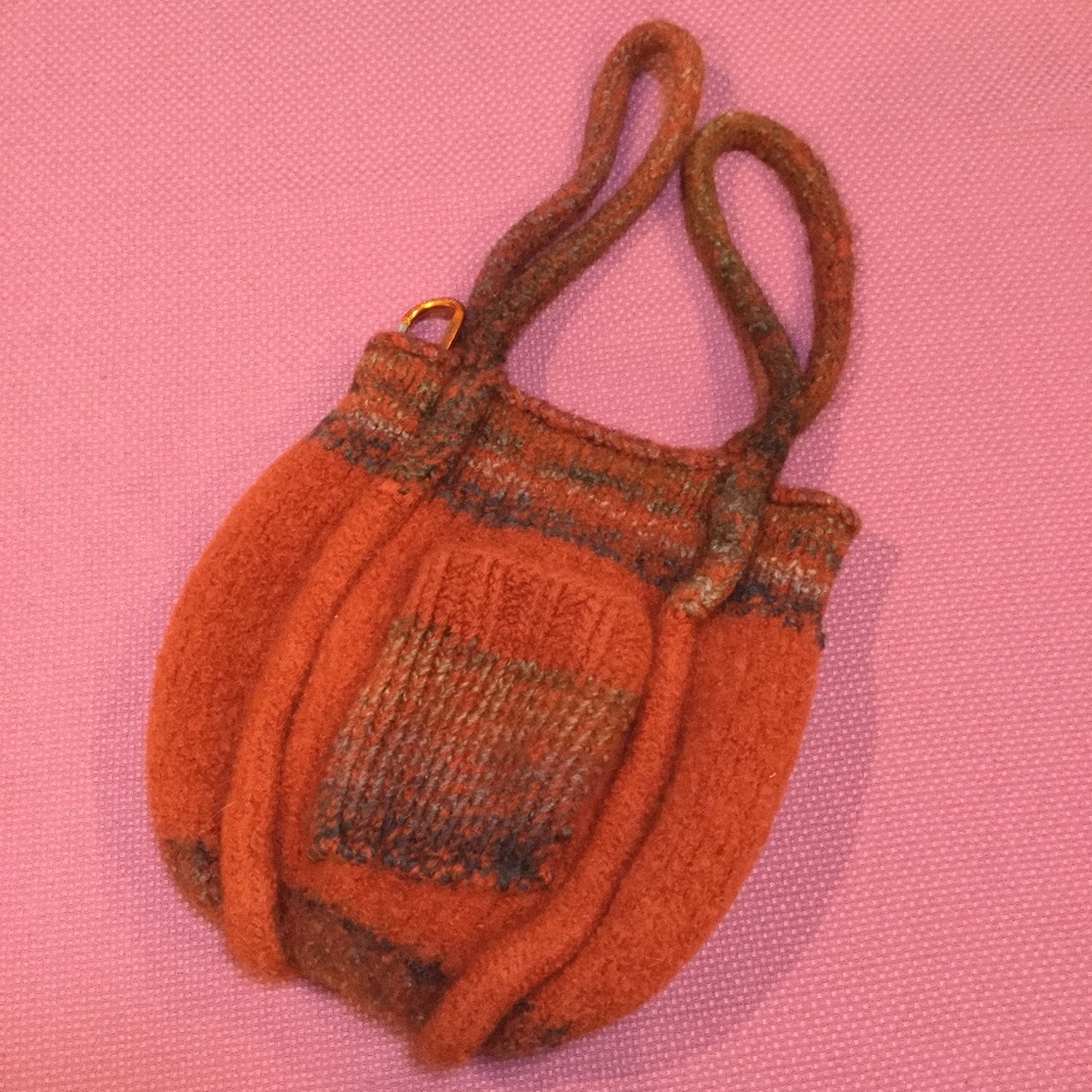 Rust Orange color boiled wool boho or tote